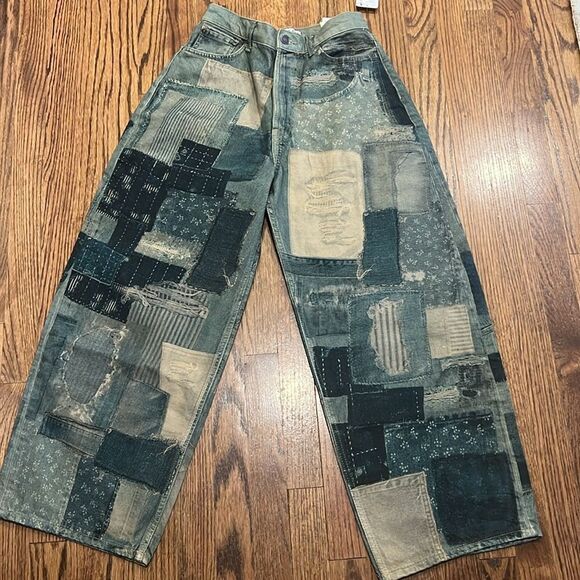 Free People Illusions Printed Relaxed Fit Jeans Indigo Combo - Picture 11 of 14